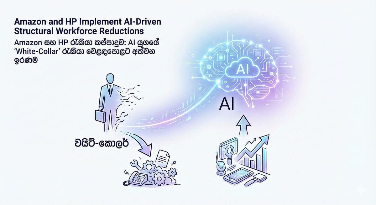 Amazon සහ HP ලාංඡන සමග AI තාක්ෂණය සහ රැකියා වෙළඳපොළ නිරූපණය